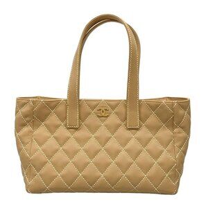 CHANEL Wild Stitch A20999 Beige Lambskin Tote Bag gold hardware